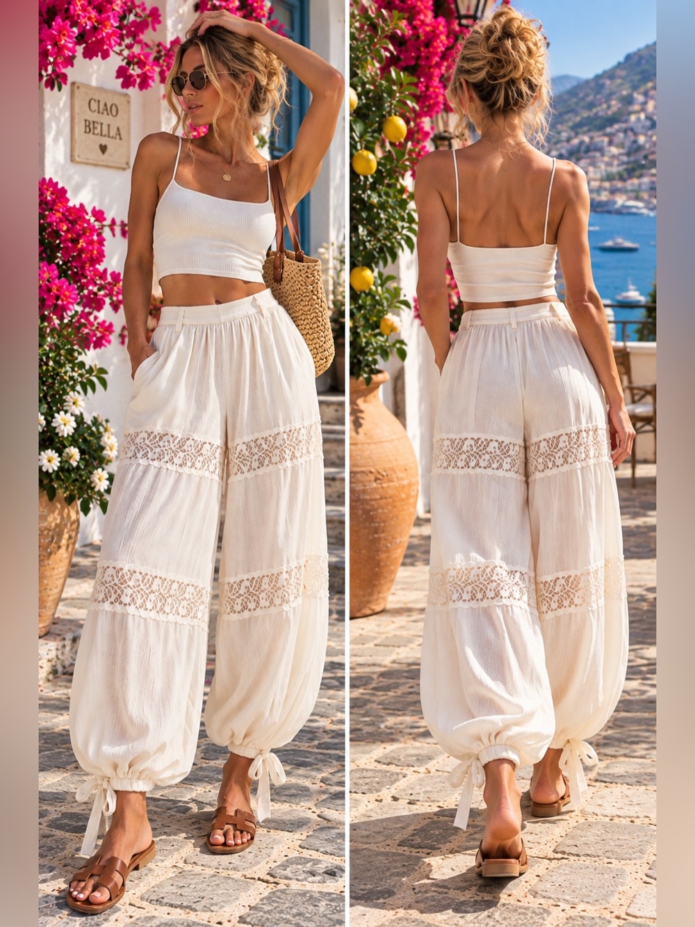 Avec Les Filles Ivory Lace Trim Balloon Pants Size 10 Boho Romantic Designer